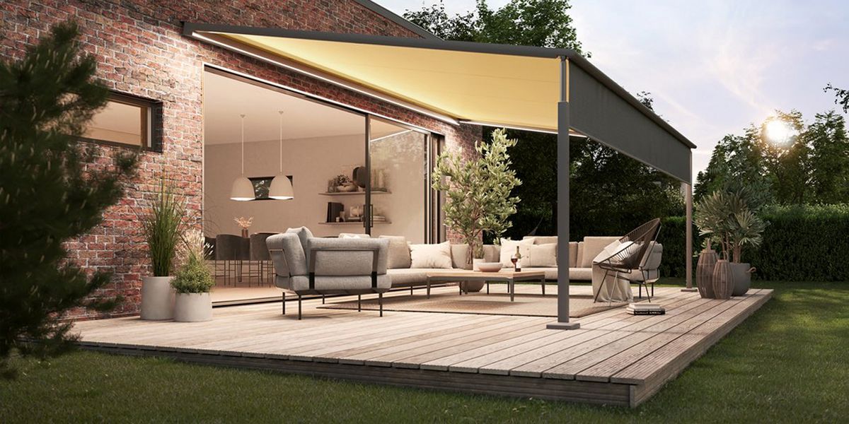 Schaukelstuhl mit Sonnenblende für Garten, Balkon oder Terrasse